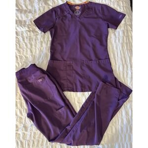 Dickies Xtreme Stretch Scrubs Set Women Medical Scrub Mock Wrap Purple XXS &XS